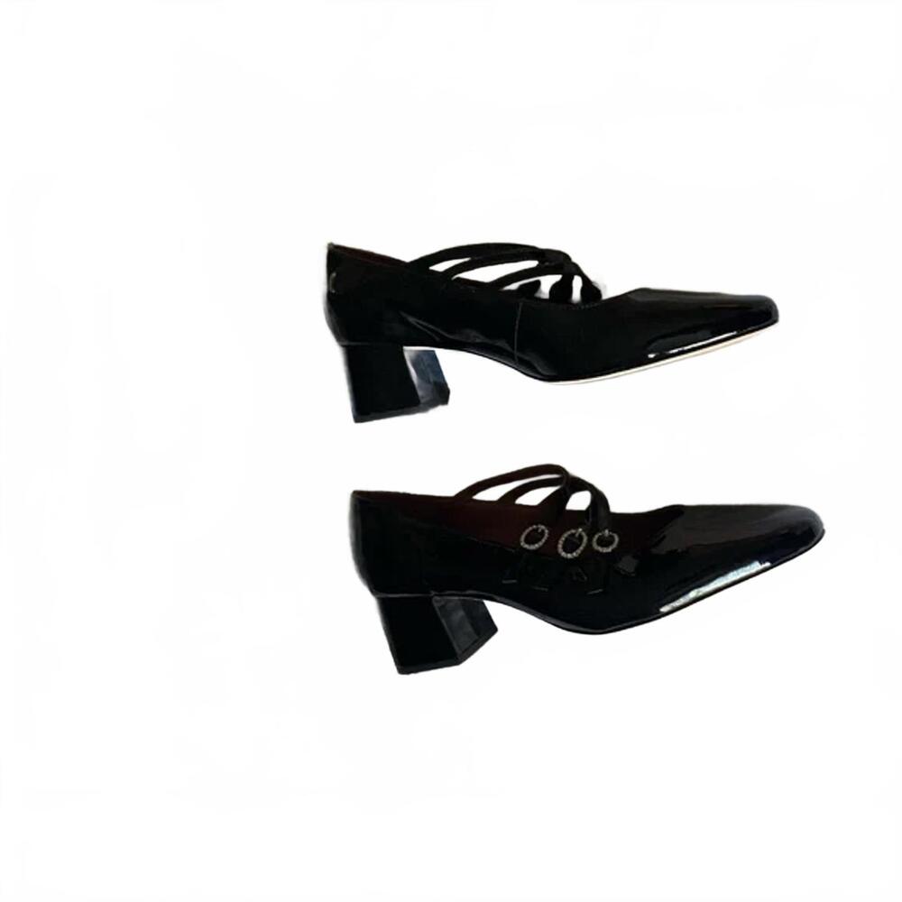 Reformation Mimi Buckle Pumps Size 10 Black Patent Leather New Without Box - Picture 2 of 7